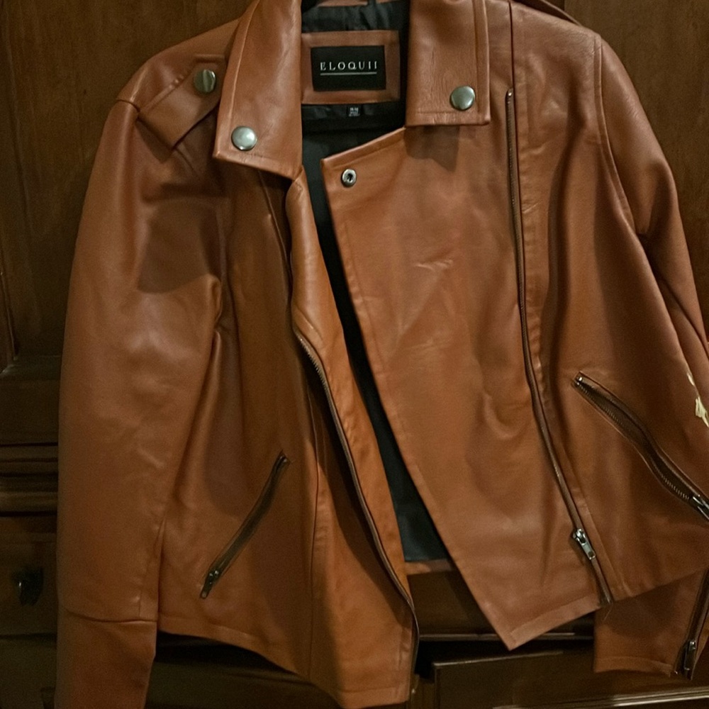 ELOQUII red tan faux leather moto jacket 14/16